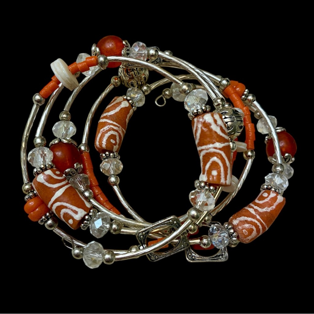 Hand Crafted Silver and Orange Artistic Bracelet